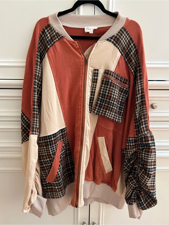 Oli & Hali Jackets & Blazers - NWOT Oli and Hali Patchwork Zip-Up Jacket in Rust & Cream